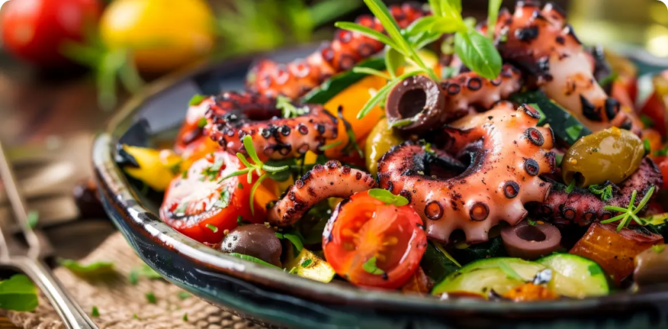 Salade tiède de poulpe à l’huile d’olive et citron